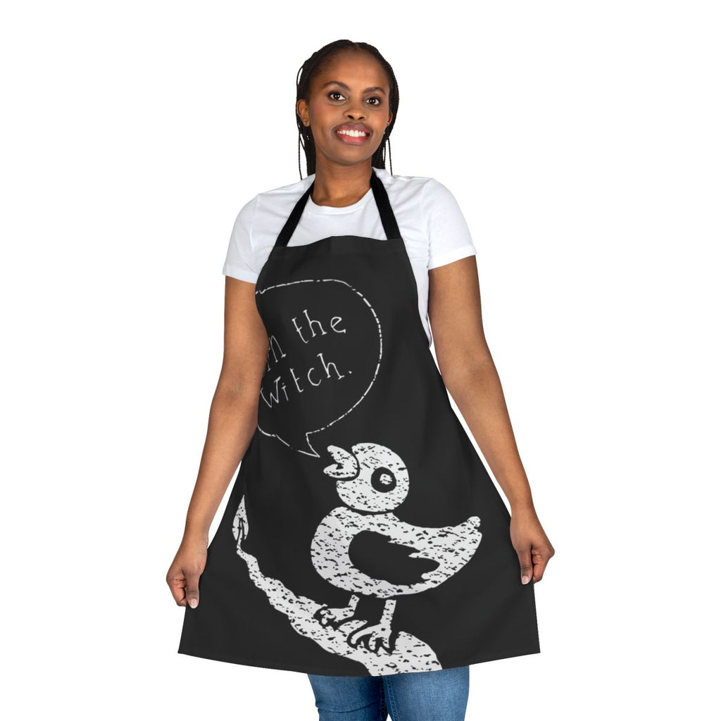 White apron with "Burn the Witch" lyrics inspired by Radiohead's music