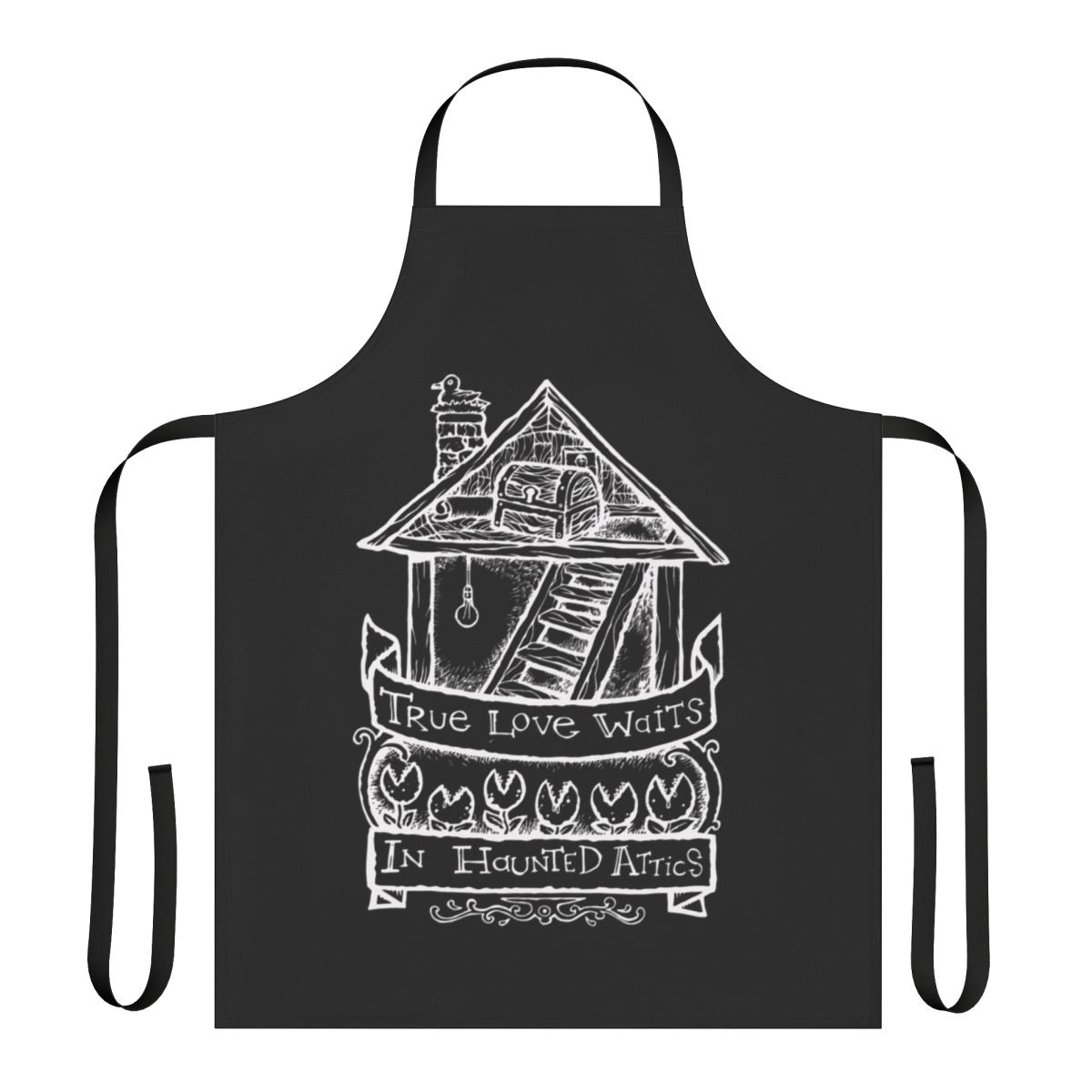 Radiohead-inspired "True Love Waits" apron featuring black lettering typography