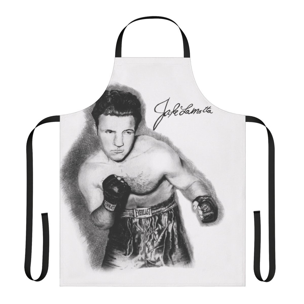 Raging Bull inspired black and white sketch design on a durable apron for sports fans and artists
