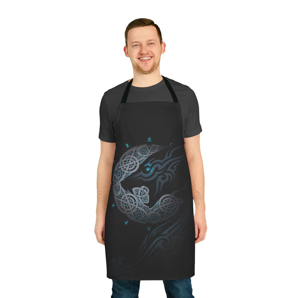 Ragnarok Moon Celtic Apron featuring a night wolf design inspired by Nordic mythology