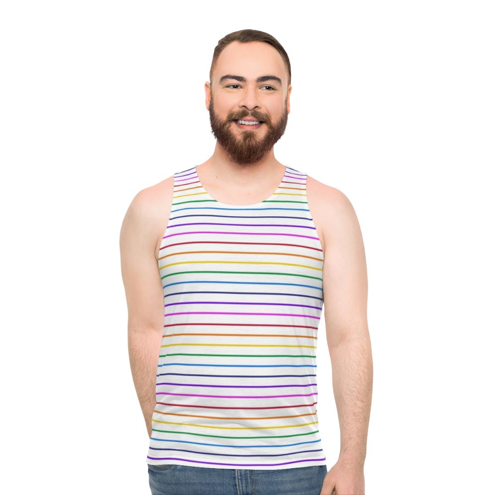 Unisex tank top with horizontal rainbow stripes