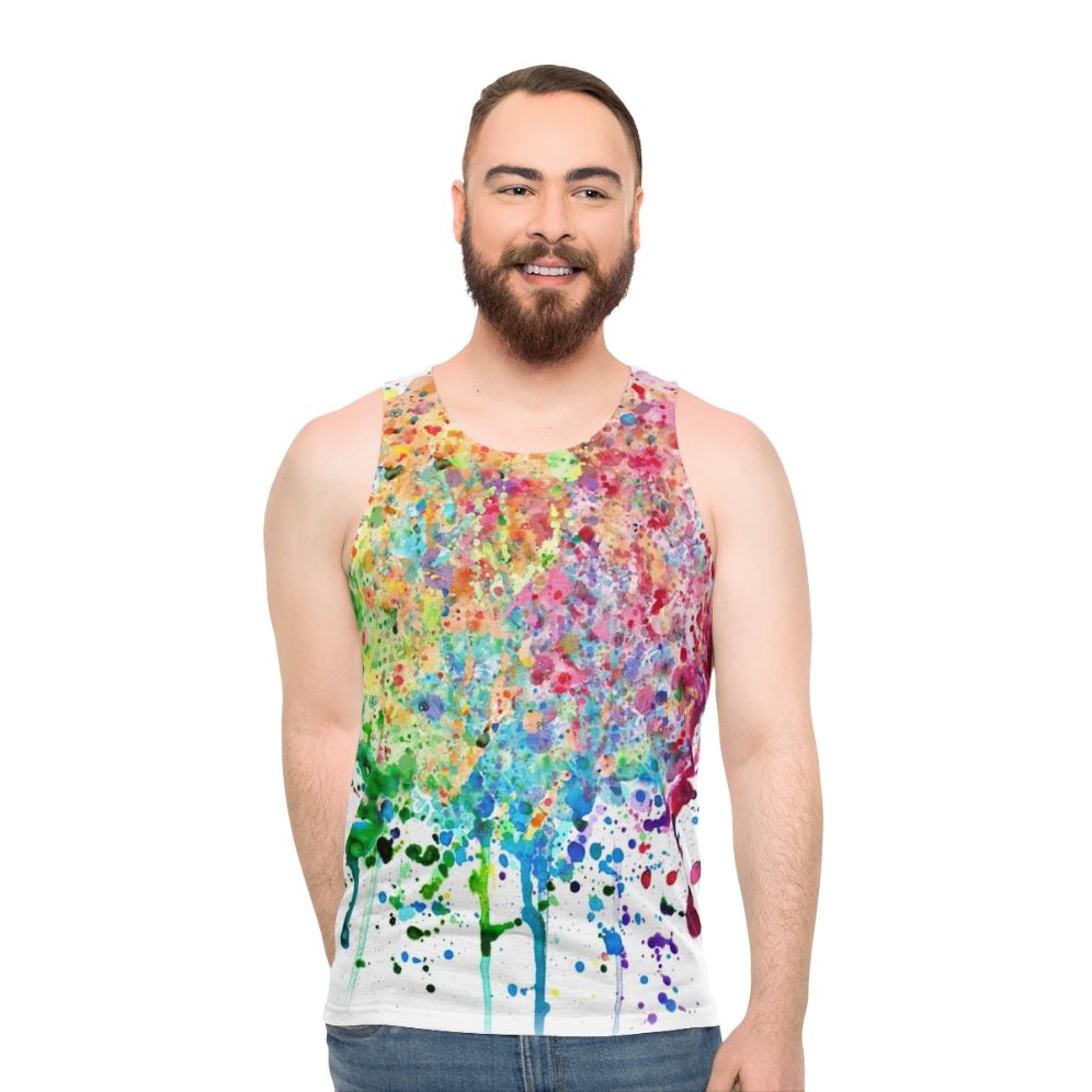 Rainbow paint splatter drip unisex tank top