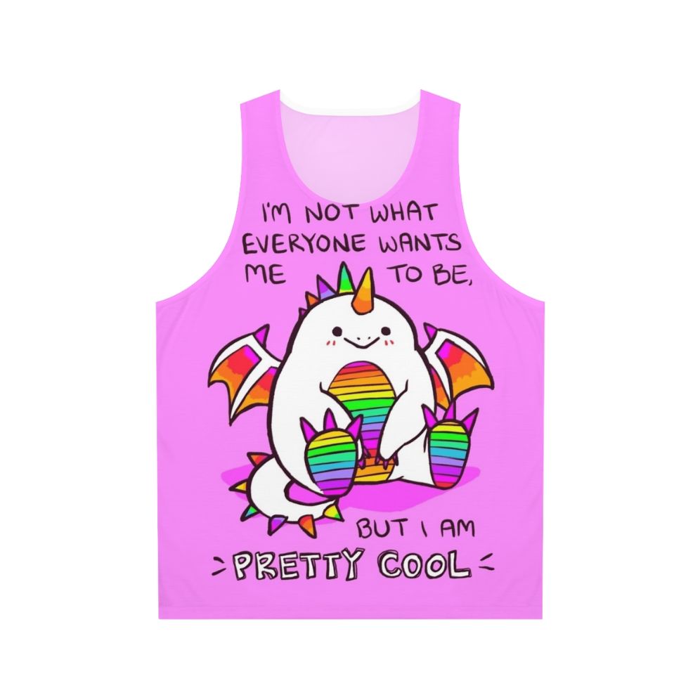 Unisex tank top with a rainbow potato dragon design