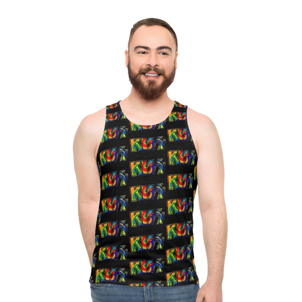 Rainbow Tie Dye Kiss The Band Dark Unisex Tank Top