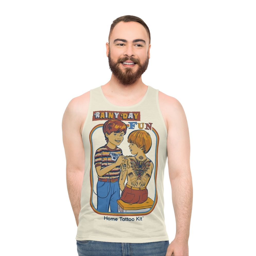 Rainy day fun unisex tank top with vintage retro style