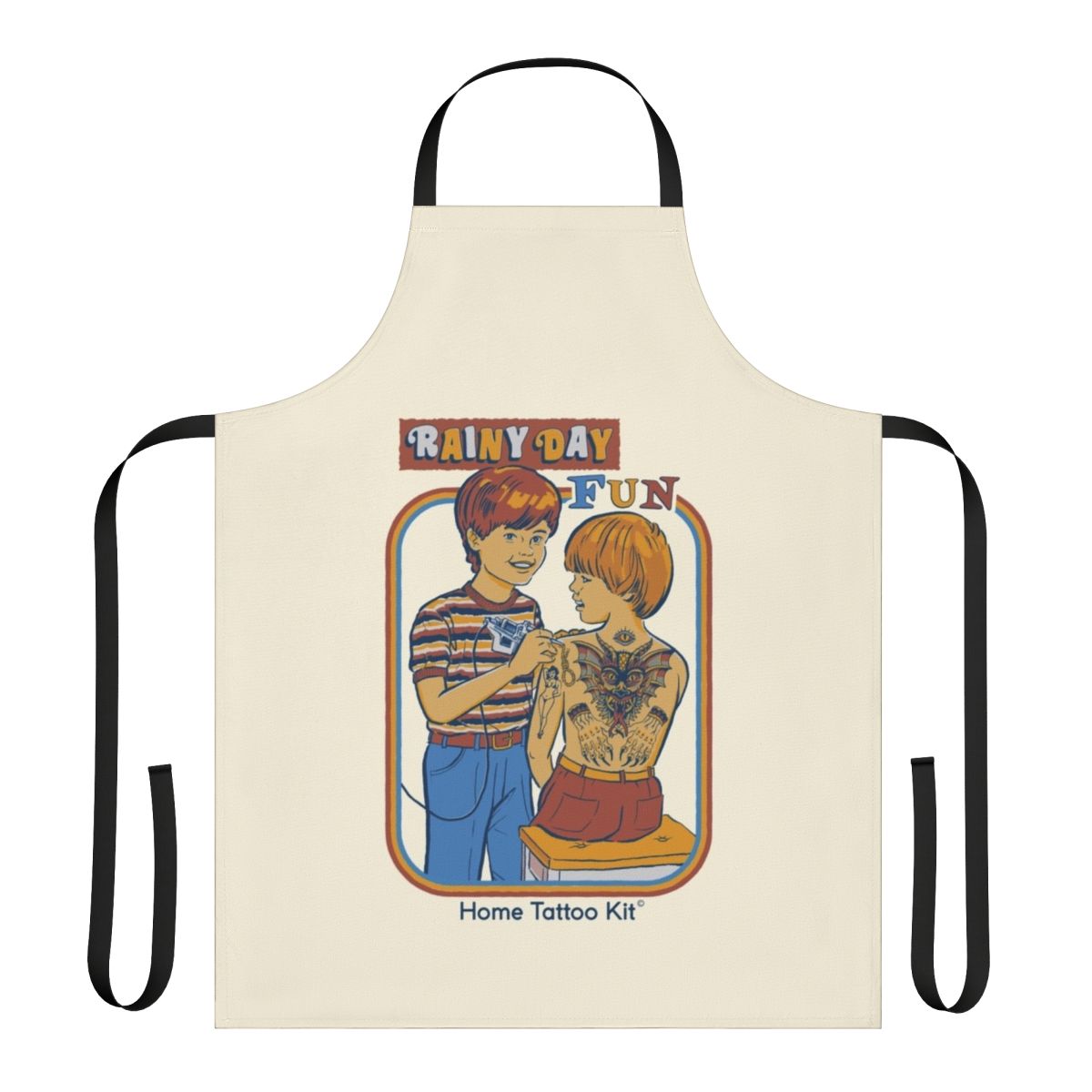 Rainy Day Tattoo Apron with Retro Graphic Design