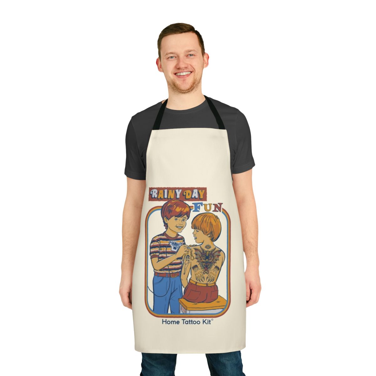 Rainy Day Tattoo Apron with Retro Graphic Design