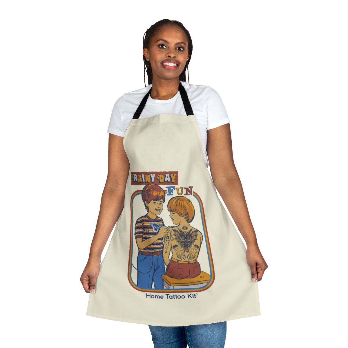 Rainy Day Tattoo Apron with Retro Graphic Design