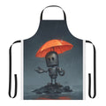 A charming apron depicting a lonely robot with an umbrella, designed for the rainy season