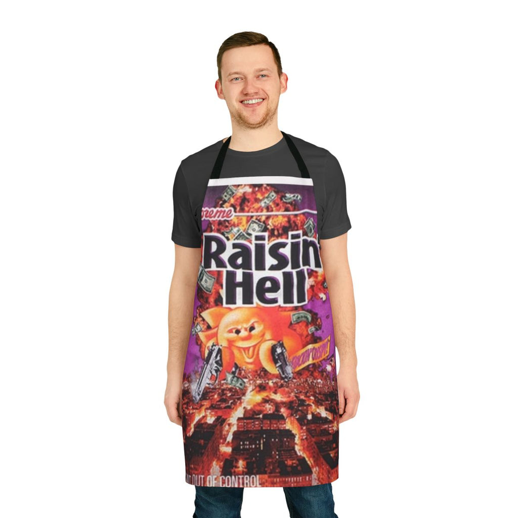 Raisin-themed apron with text "Raisin Hell" for home cooks and bakers