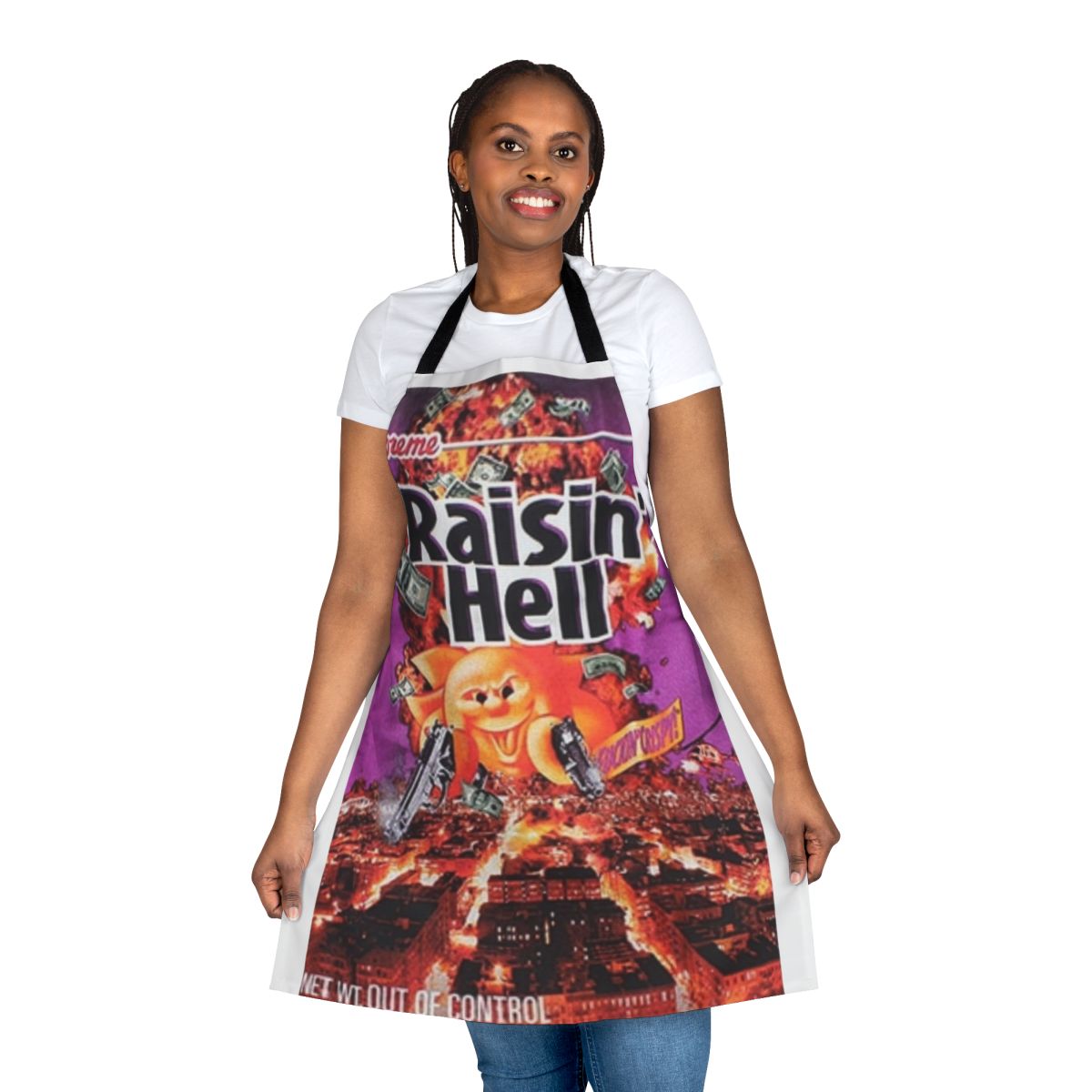 Raisin-themed apron with text "Raisin Hell" for home cooks and bakers