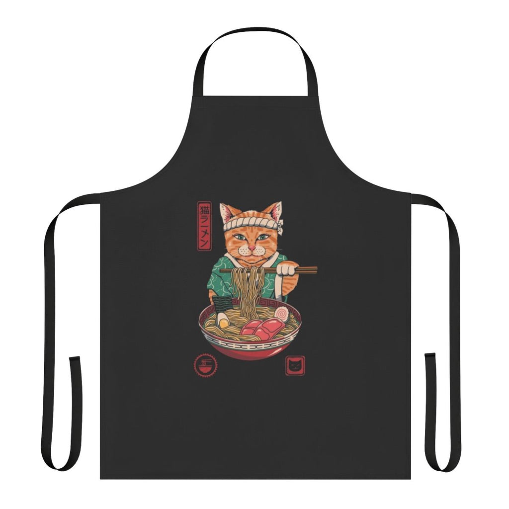 Ramen apron with colorful Japanese-style ramen bowl and adorable cat graphic