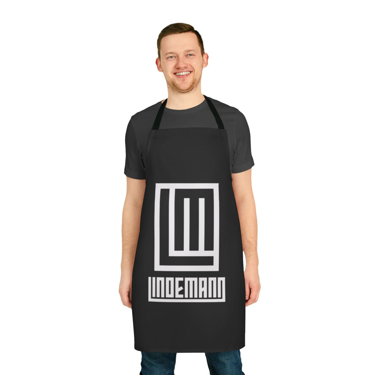 Rammstein-inspired t-shirt apron with band logo and graphic design