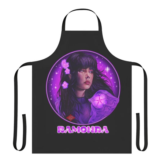 Ramonda inspired handmade apron with floral and purple design