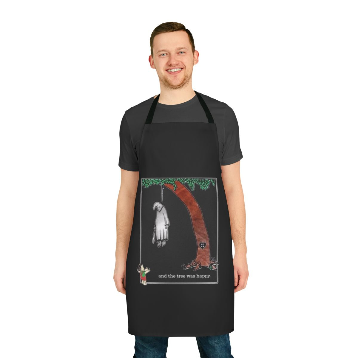 Stylish and high-quality 'And The Tree Was Happy' apron with a hip hop-inspired graphic design