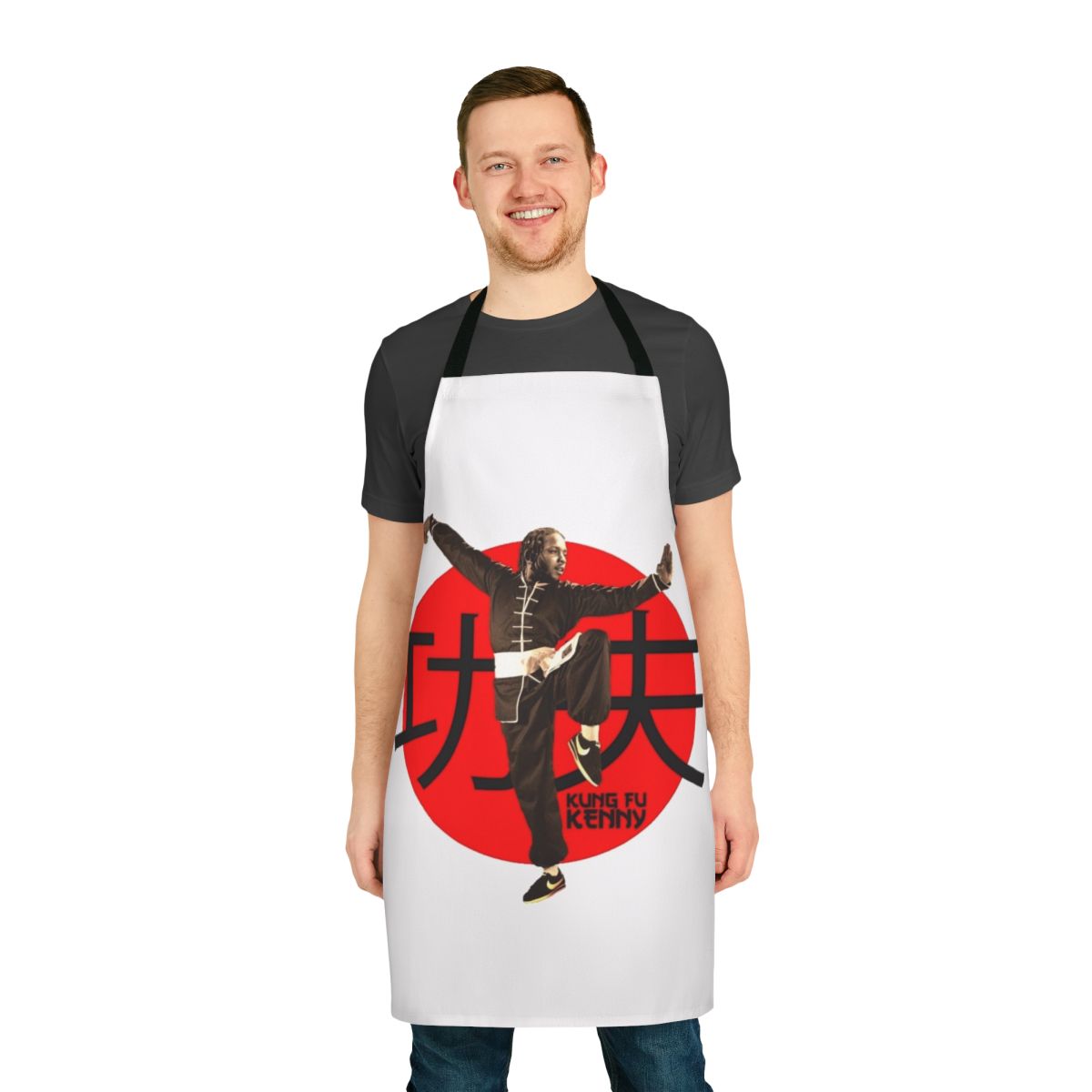 Graphic apron featuring Kendrick Lamar's "Kung Fu Kenny" design