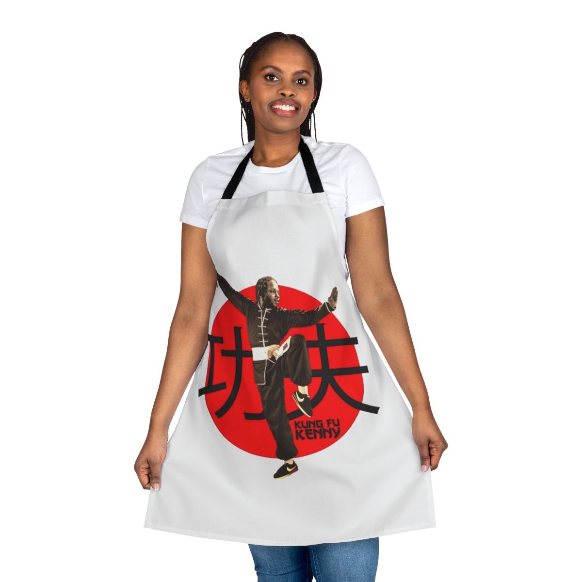 Graphic apron featuring Kendrick Lamar's "Kung Fu Kenny" design