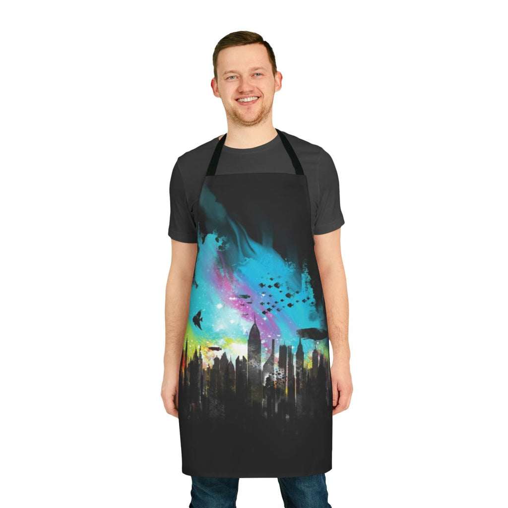 Apron featuring a watercolor-style design of the underwater city of Rapture from the Bioshock video game series.