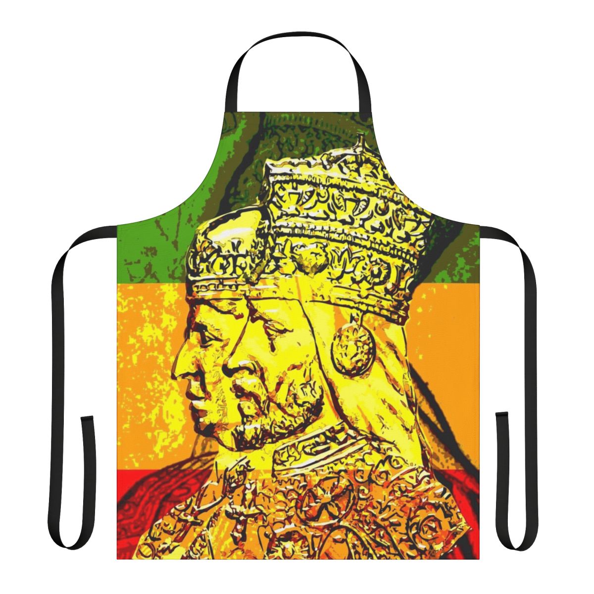 Apron with image of Haile Selassie and Empress Menen, Rastafarian symbols and colors