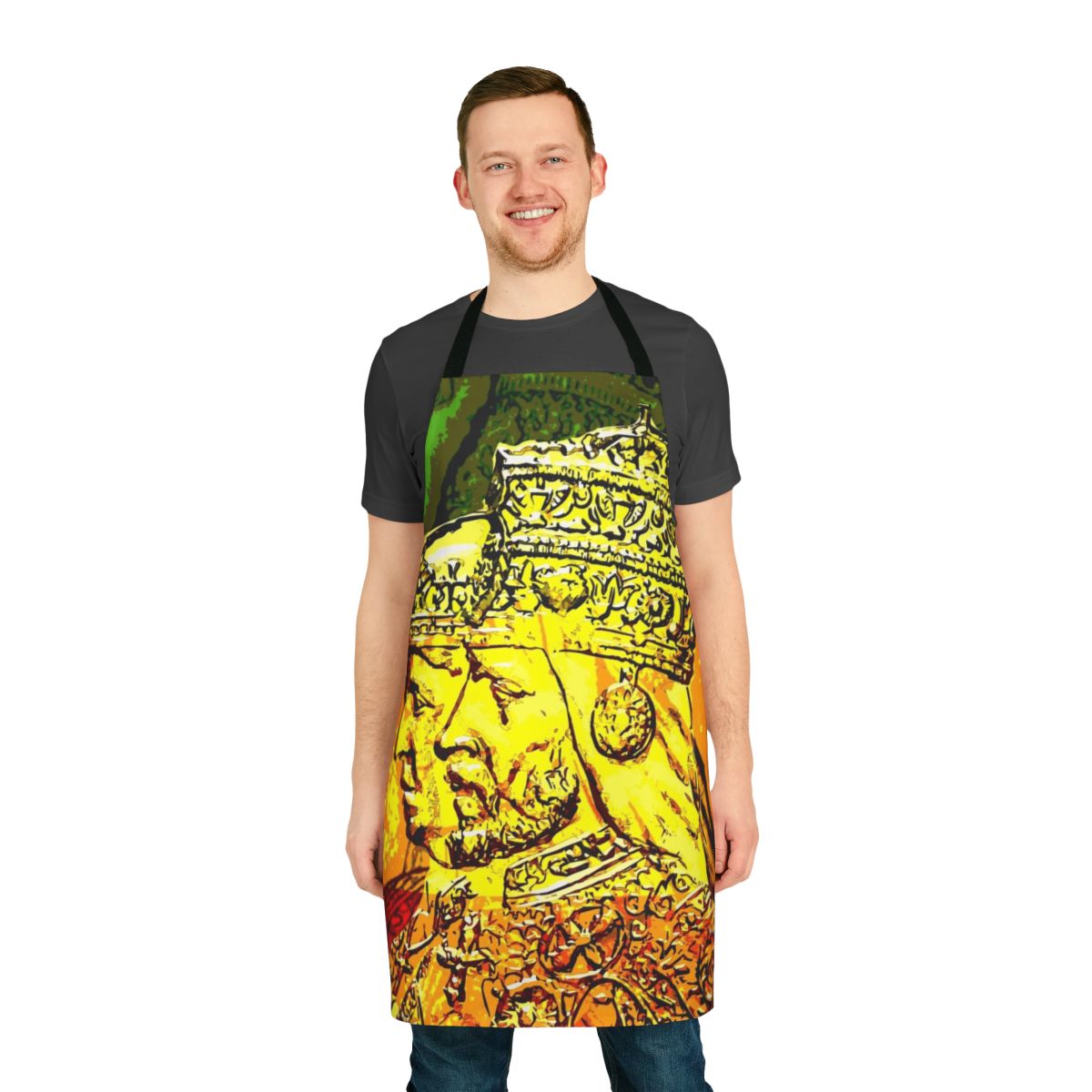 Apron with image of Haile Selassie and Empress Menen, Rastafarian symbols and colors