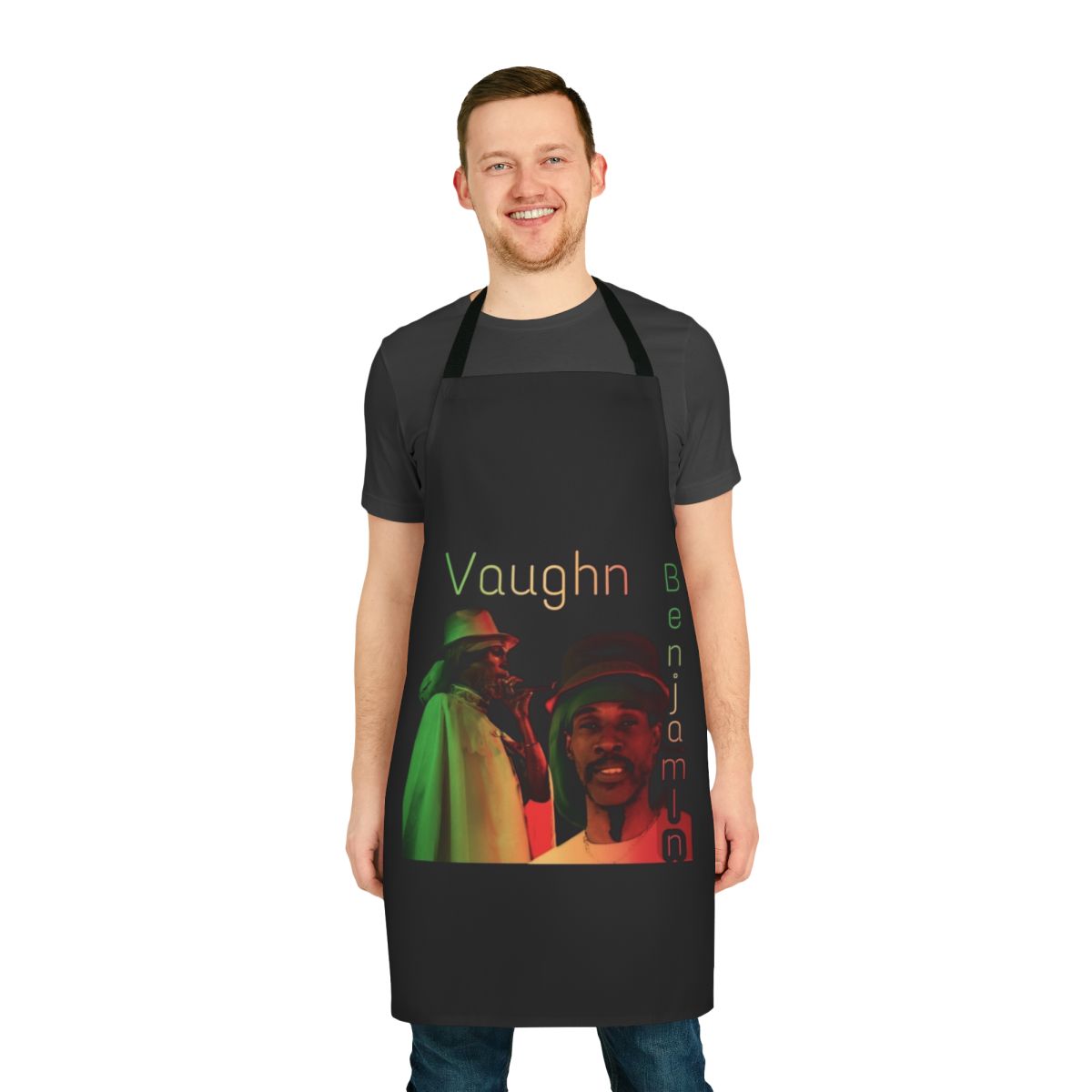 Vaughn Benjamin Midnite-inspired apron with Rastafarian-themed design