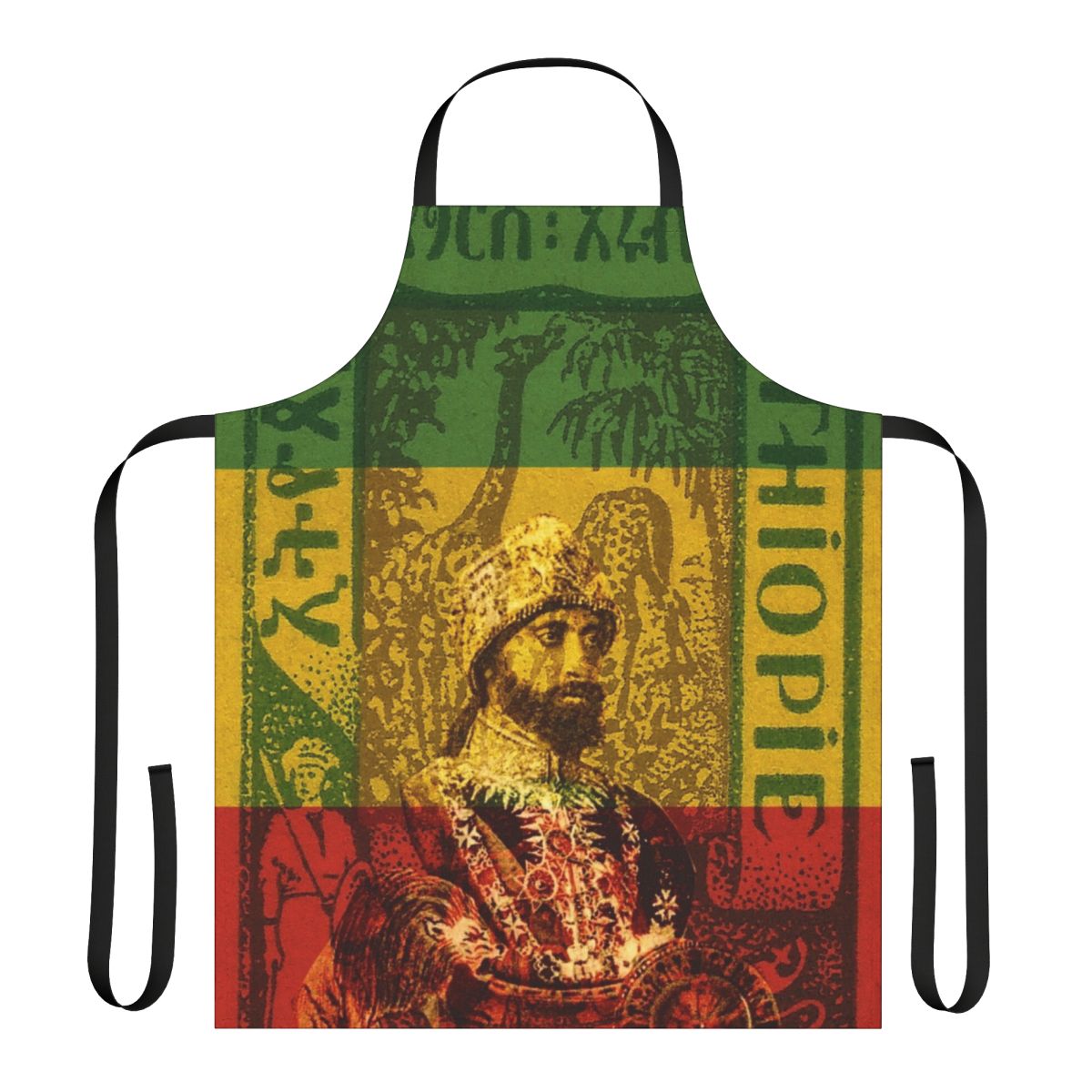 Rastafarian inspired apron featuring the image of Haile Selassie, the former Emperor of Ethiopia