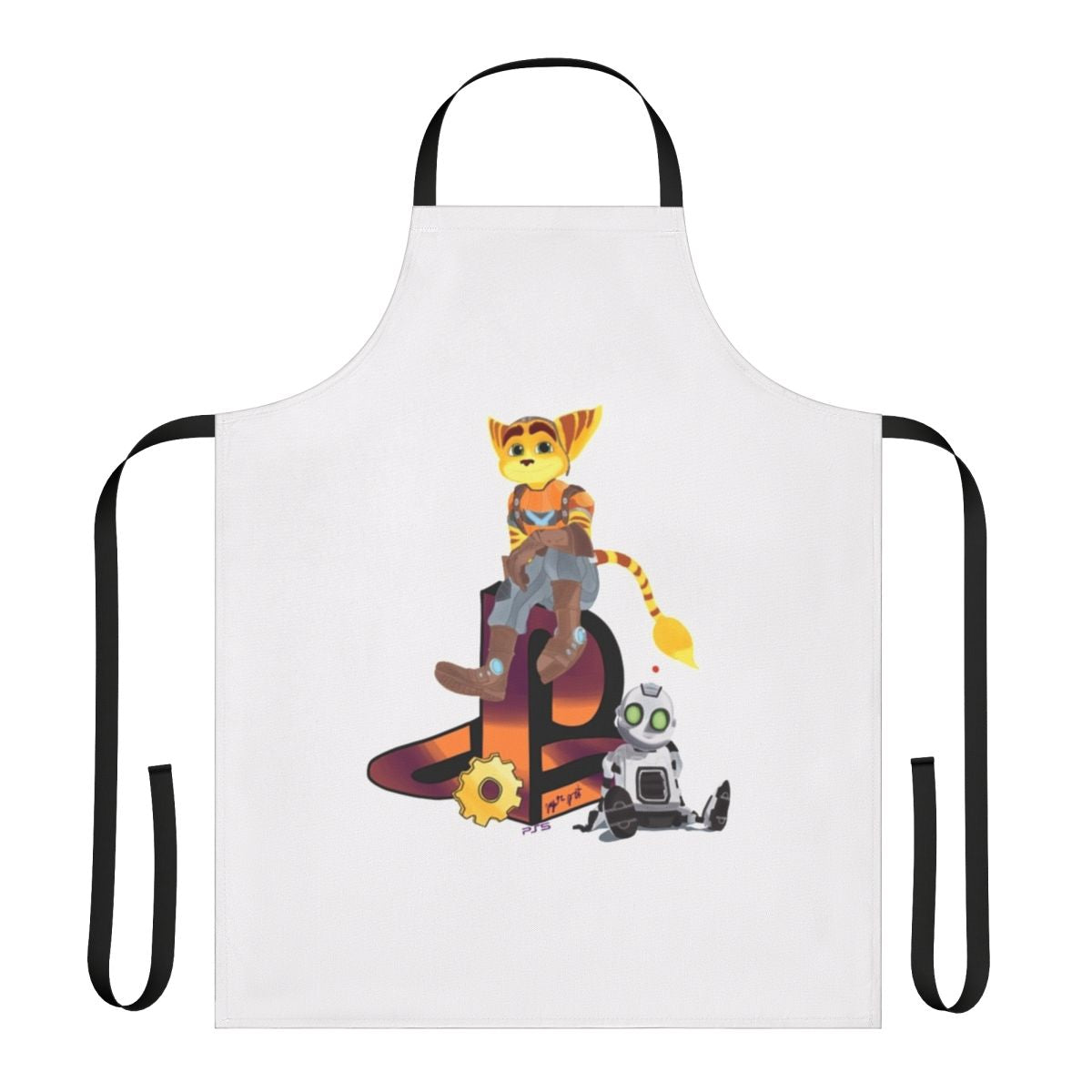 Ratchet and Clank inspired apron featuring the iconic duo and Gadgetron logo