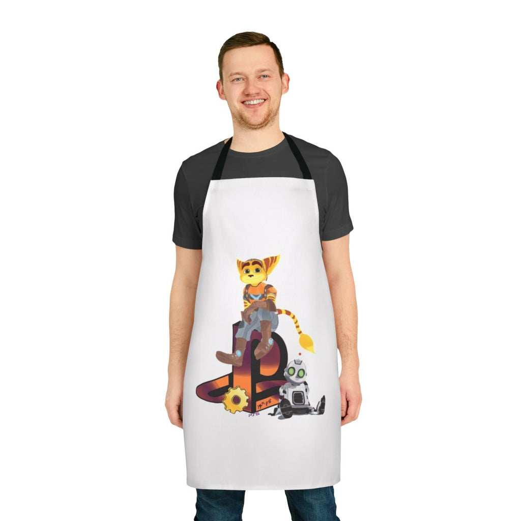 Ratchet and Clank inspired apron featuring the iconic duo and Gadgetron logo