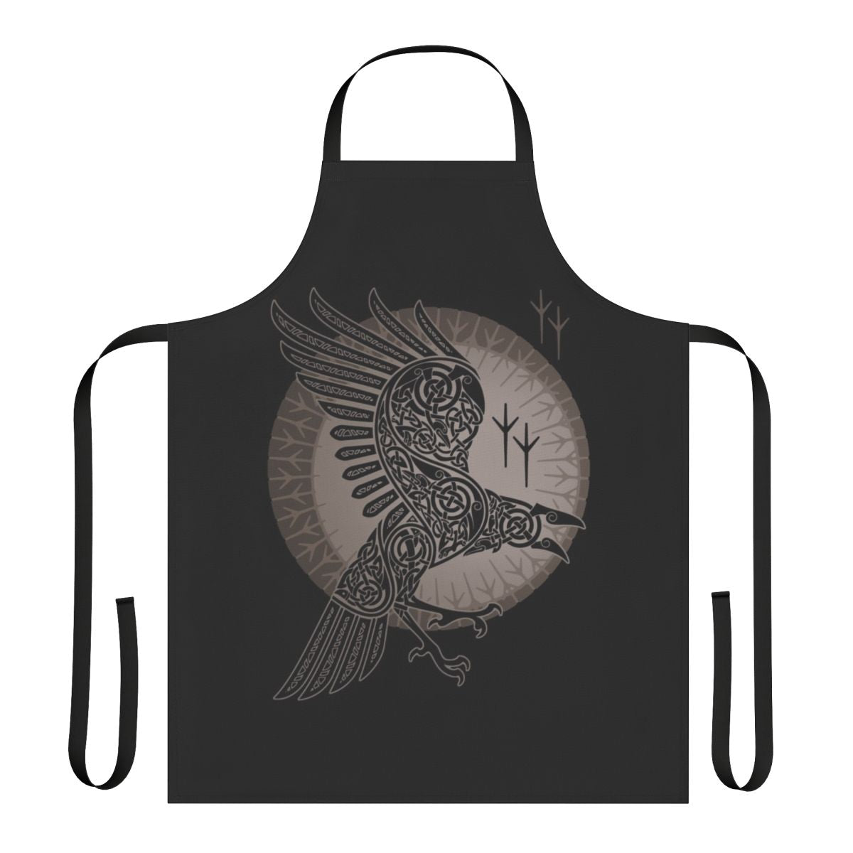 Raven-themed apron with Scandinavian tribal design