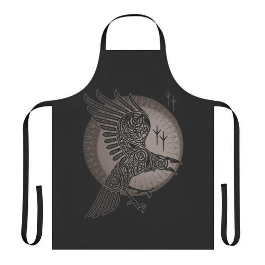 Raven-themed apron with Scandinavian tribal design