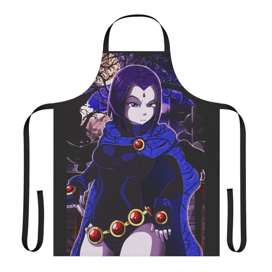 A high-quality apron featuring the character Raven from the popular Teen Titans cartoon series.