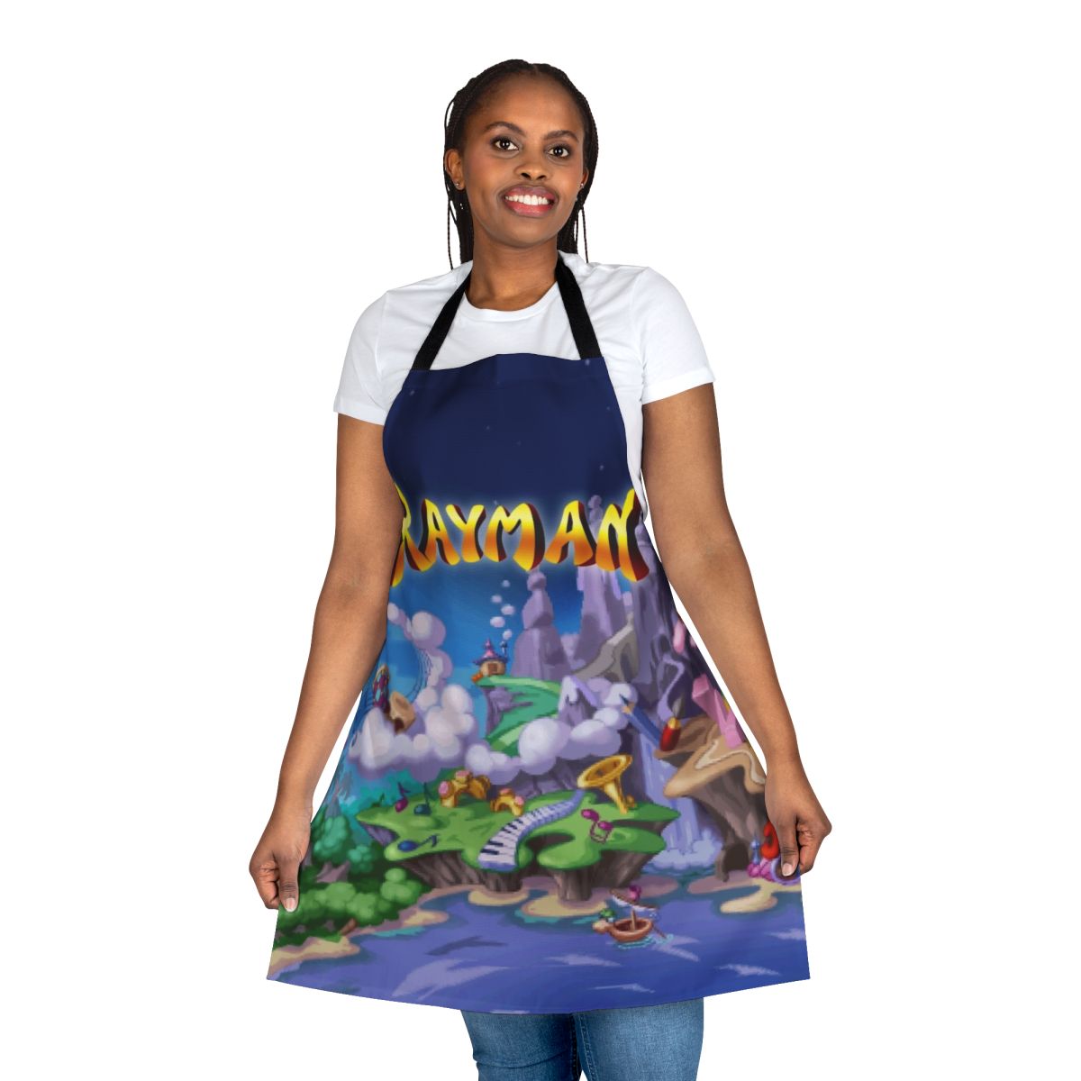 Rayman-themed apron featuring the iconic character's limbs and design
