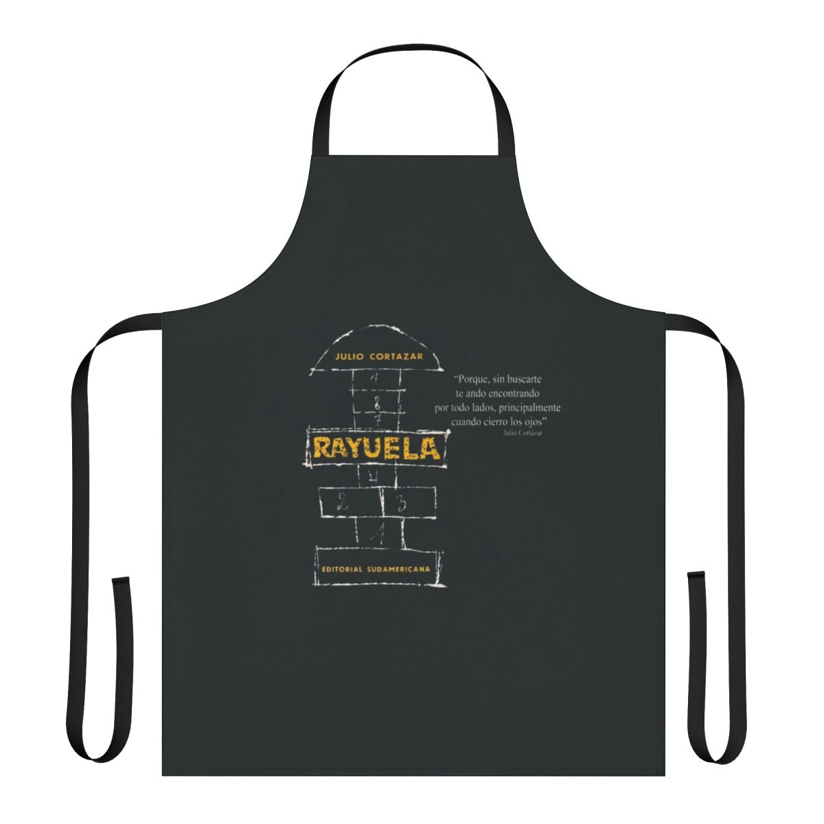 Rayuela themed apron with literary quotes and Argentine design