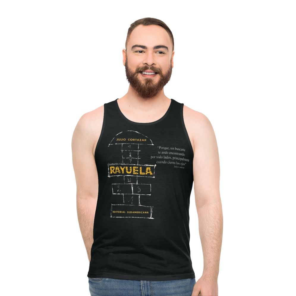 Rayuela Unisex Tank Top featuring a literary phrase