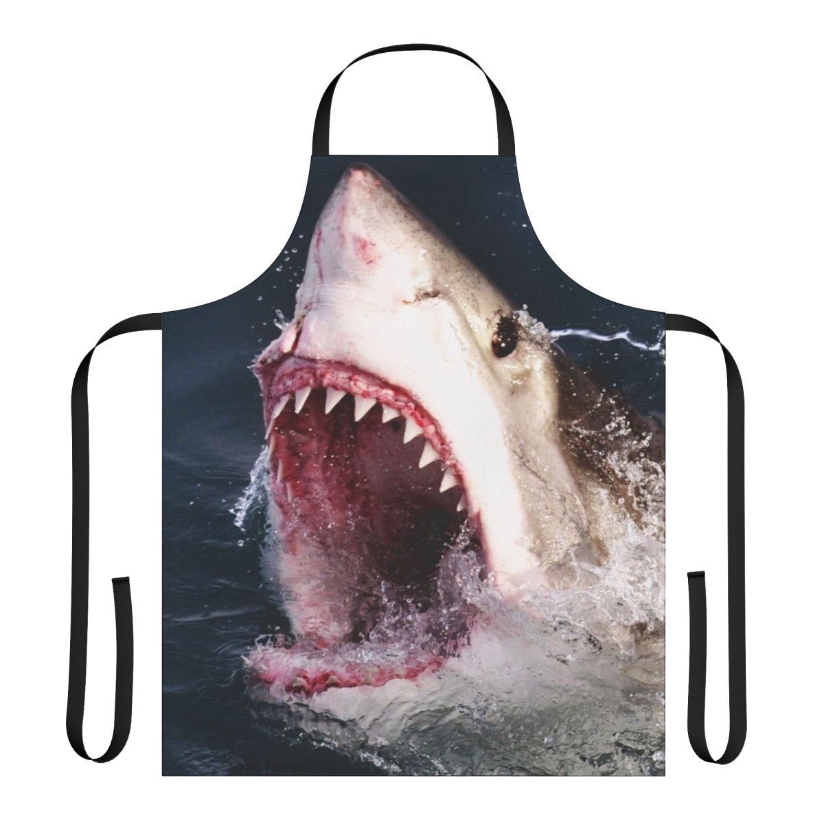 Realistic 3D great white shark bite pattern printed on an apron