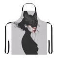 Realistic black and white photo print of a cat's face on an apron
