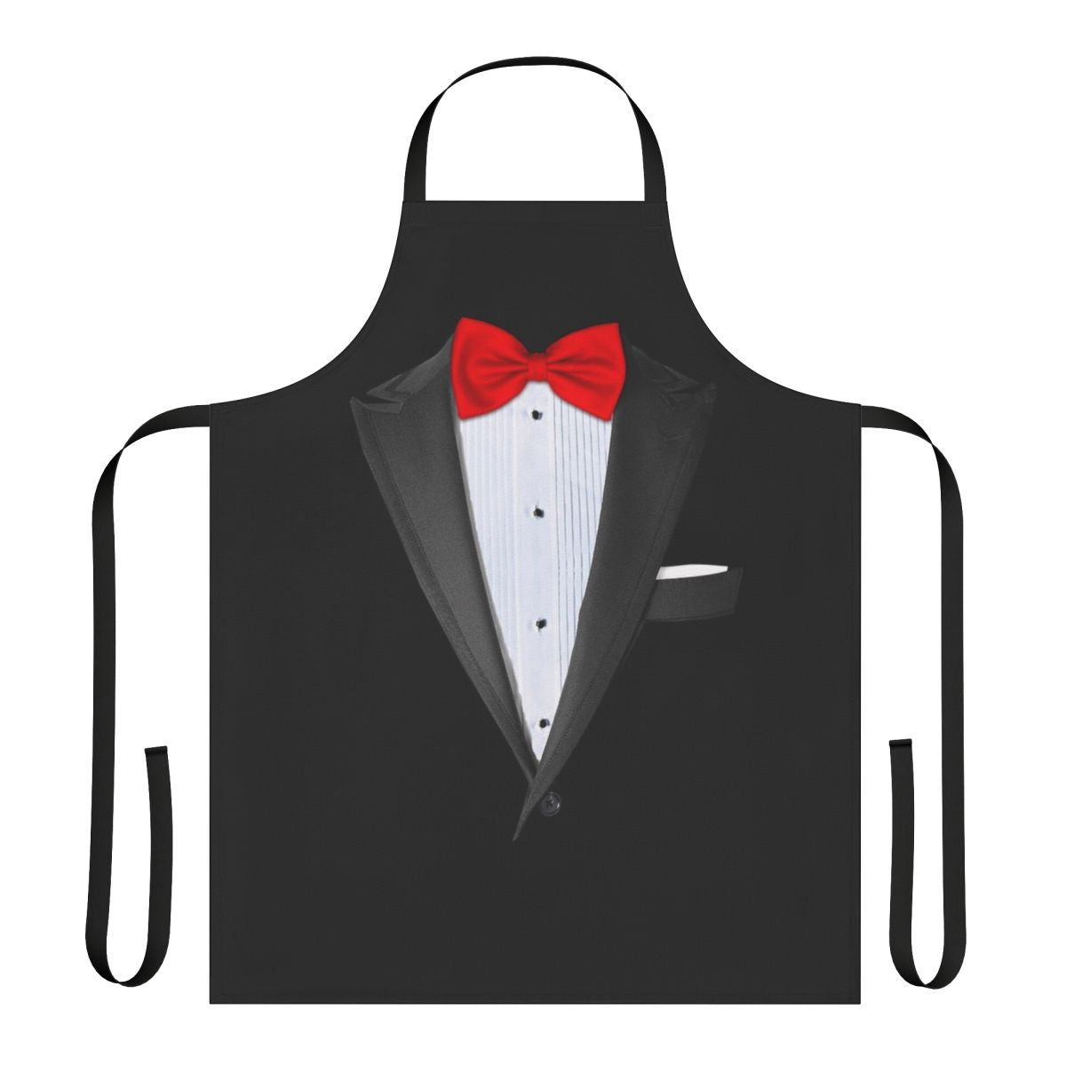 Realistic-looking tuxedo shirt styled apron for formal or costume events