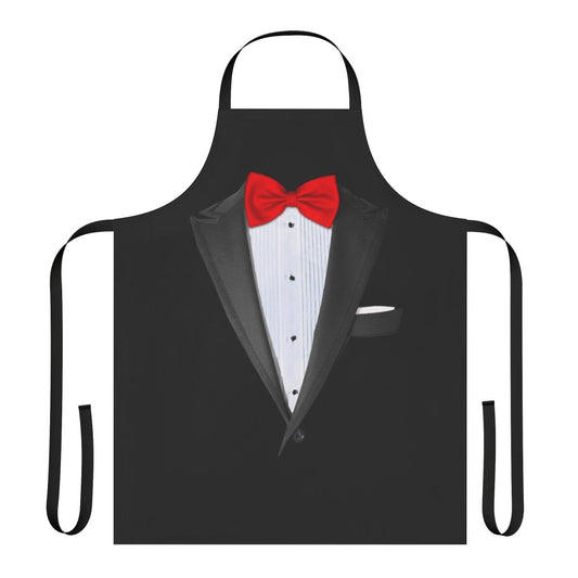 Realistic-looking tuxedo shirt styled apron for formal or costume events