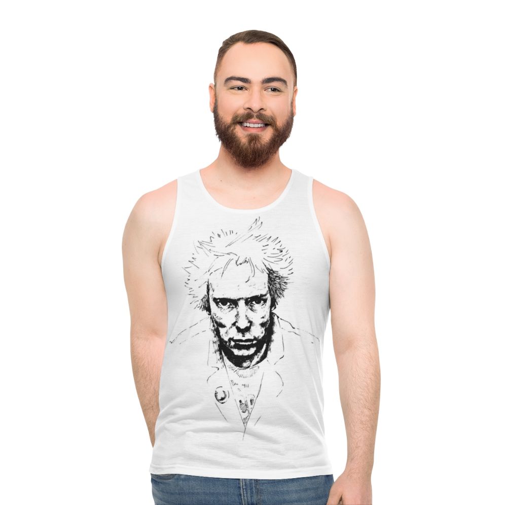 Punk rock unisex tank top with rebellious and anti-establishment design