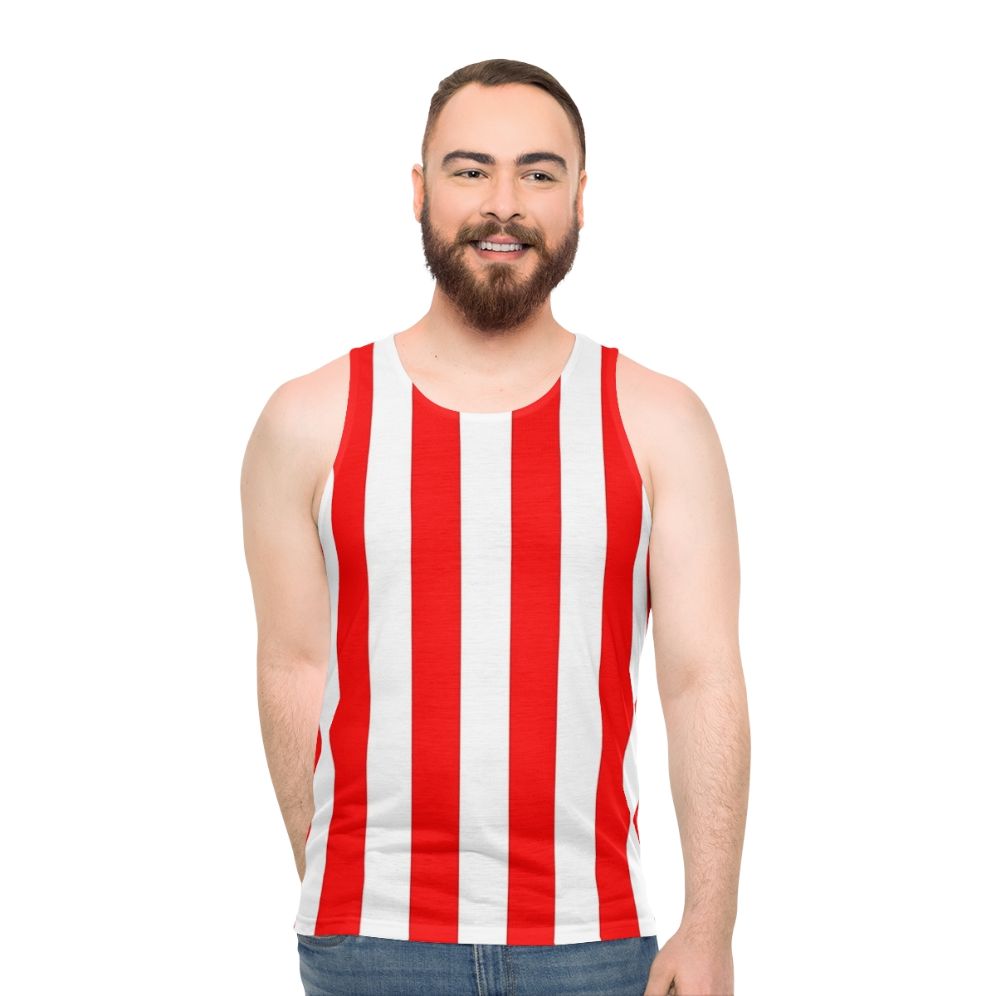 Red and white vertical stripes unisex tank top