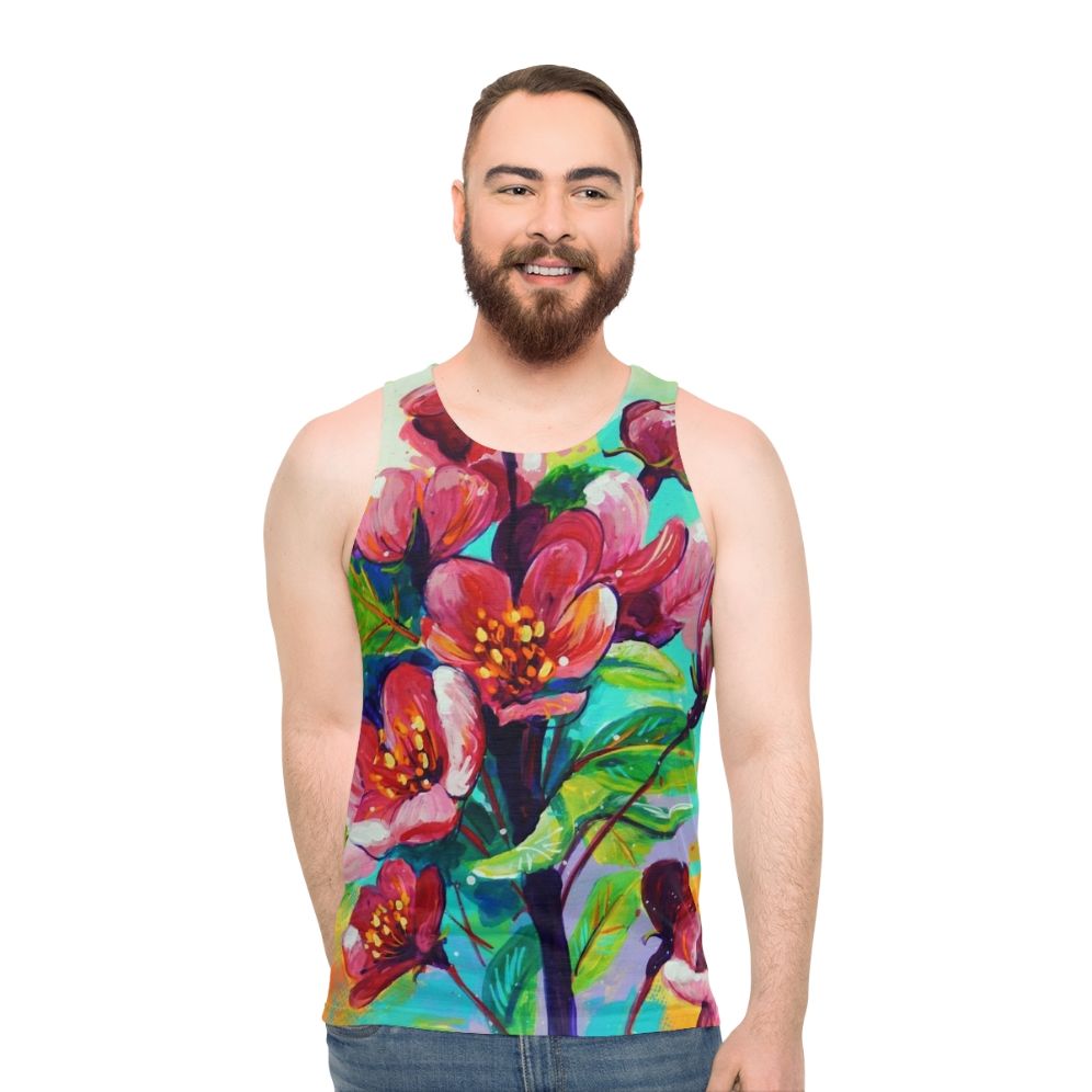 Red apple blossom unisex tank top