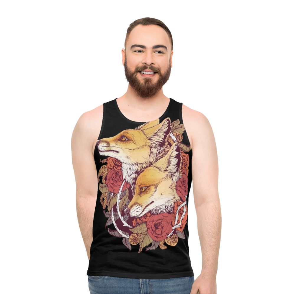 Red fox floral unisex tank top