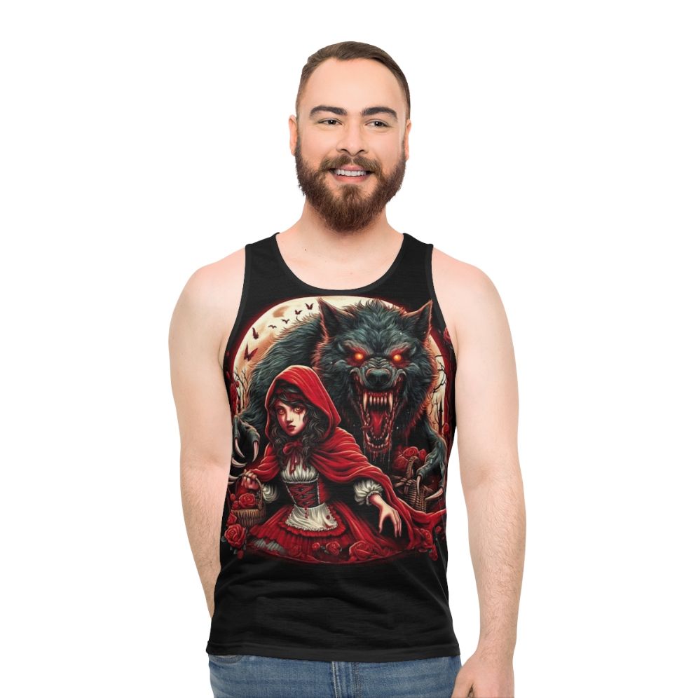 Red Riding Hood and wolf fantasy unisex tank top