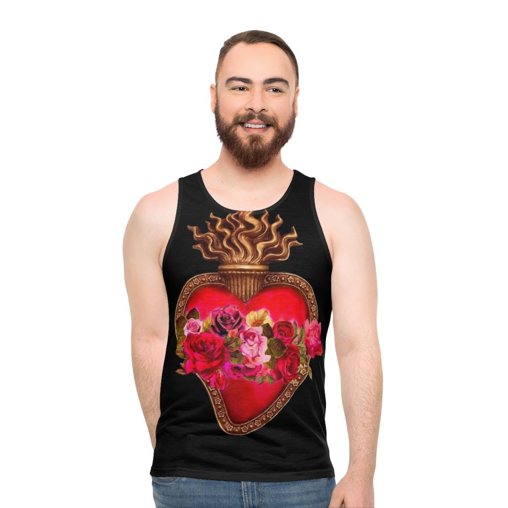 Red sacred heart and immaculate heart unisex tank top