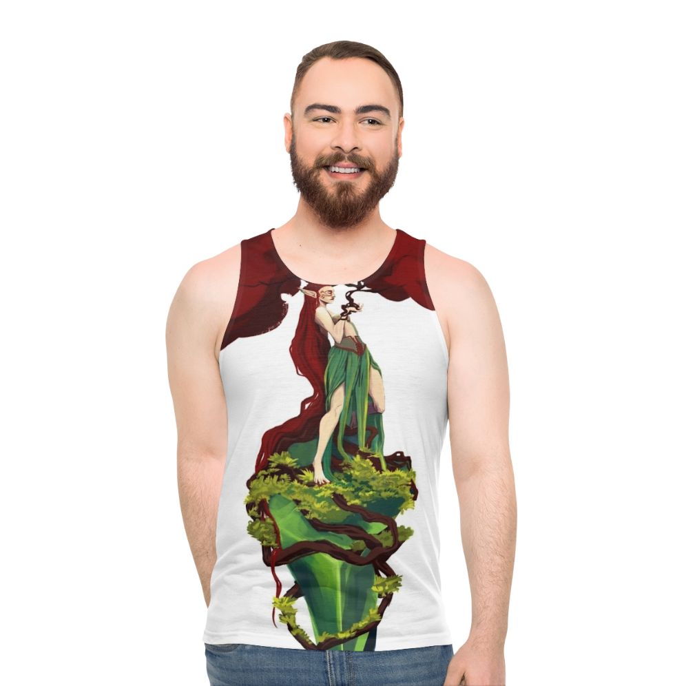 Red tree graphic on unisex tank top