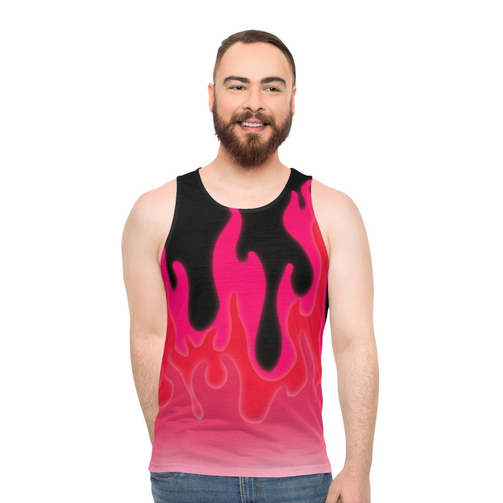 Reddish pink flame unisex tank top