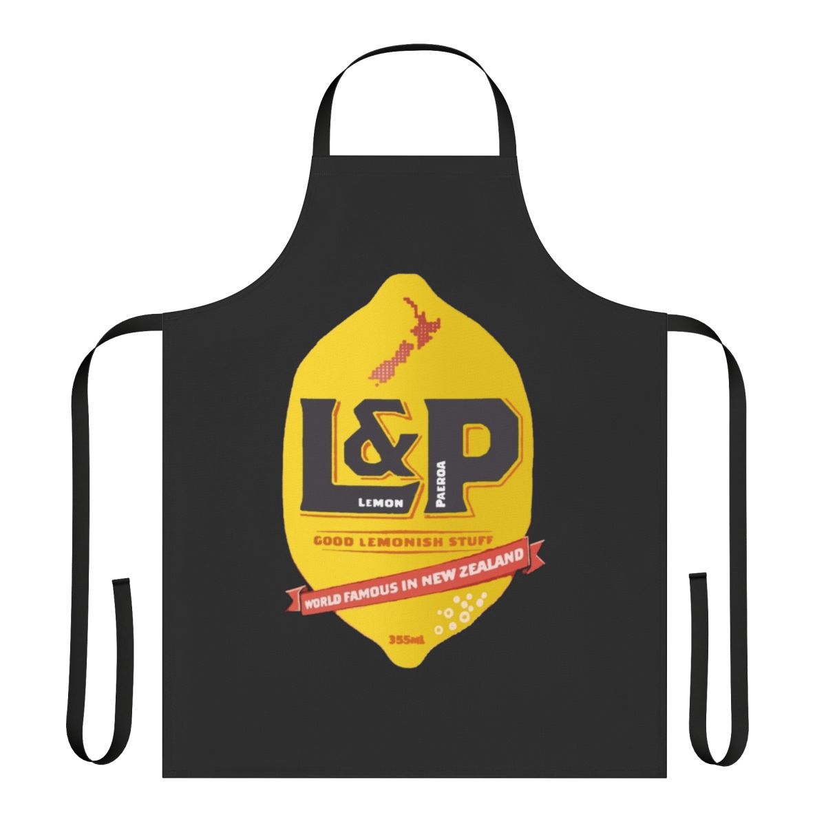 Lemon Paeroa-themed apron with a New Zealand drink design