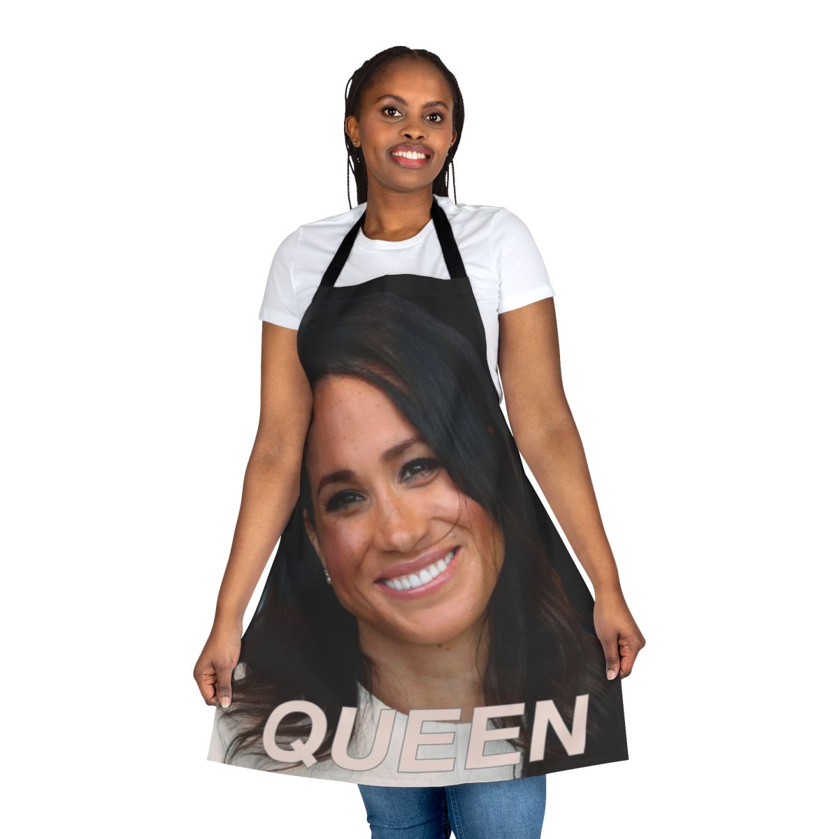 Regal Inspired Meghan Markle Apron featuring the royal family emblem and colors