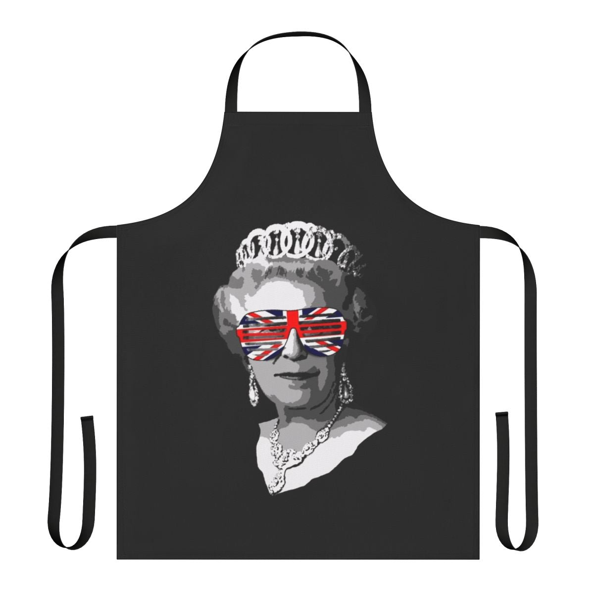 Queen Elizabeth inspired apron with British flags and crowns
