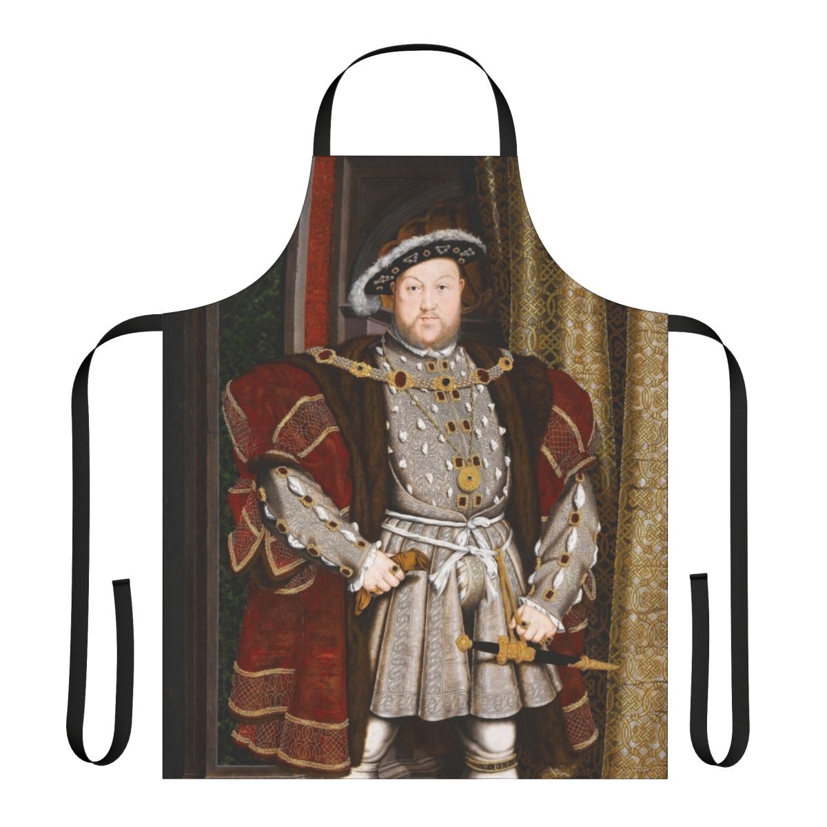 Stylized apron featuring the portrait of King Henry VIII of England by Hans Holbein the Younger